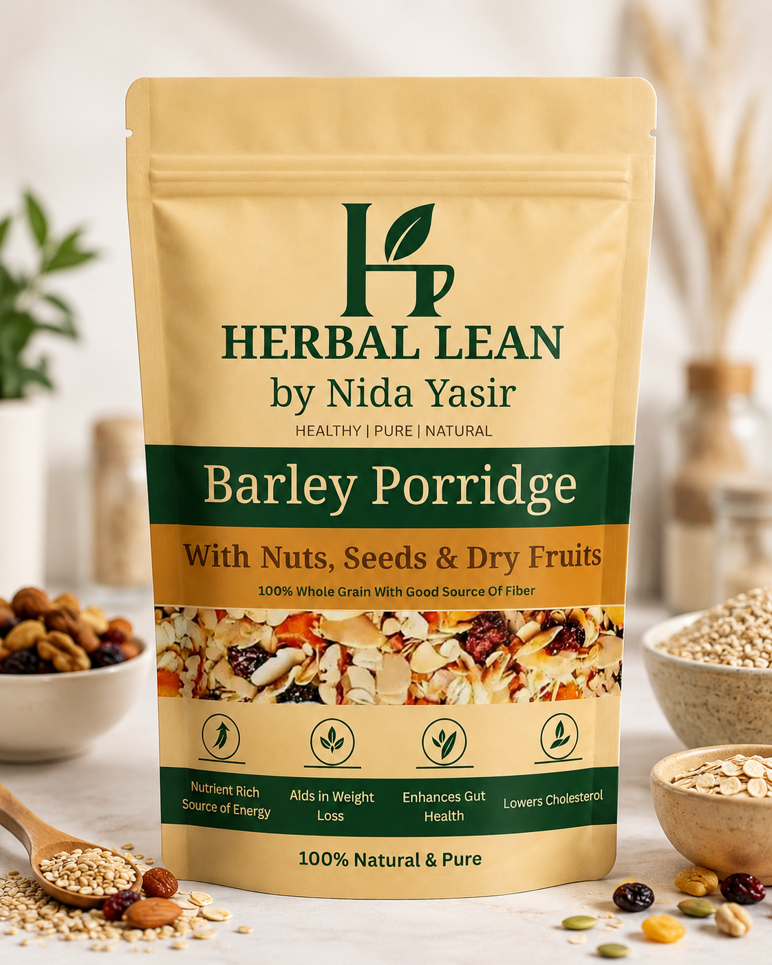 Premium Roasted Barley With Nuts Seeds and Dry fruits | High Fiber Breakfast Mix | Energy Support | 500g - Image 3