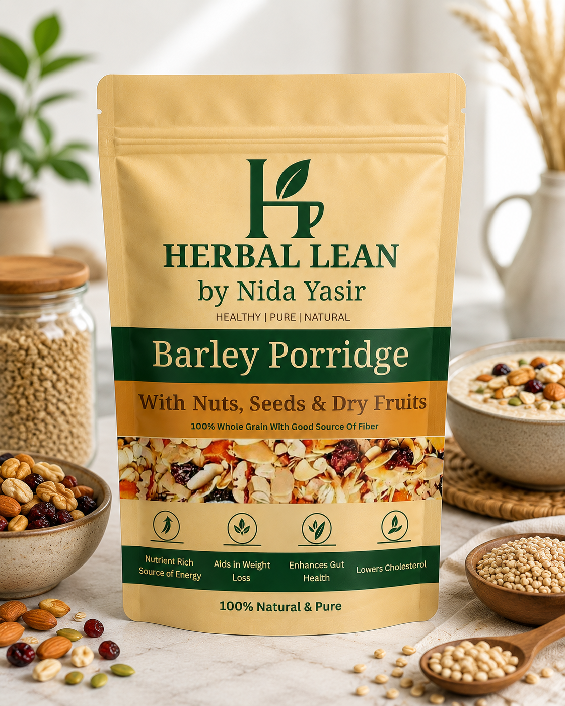 Premium Roasted Barley With Nuts Seeds and Dry fruits | High Fiber Breakfast Mix | Energy Support | 500g - Image 4