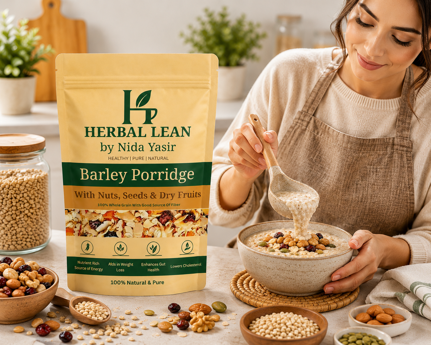 Premium Roasted Barley With Nuts Seeds and Dry fruits | High Fiber Breakfast Mix | Energy Support | 500g - Image 2