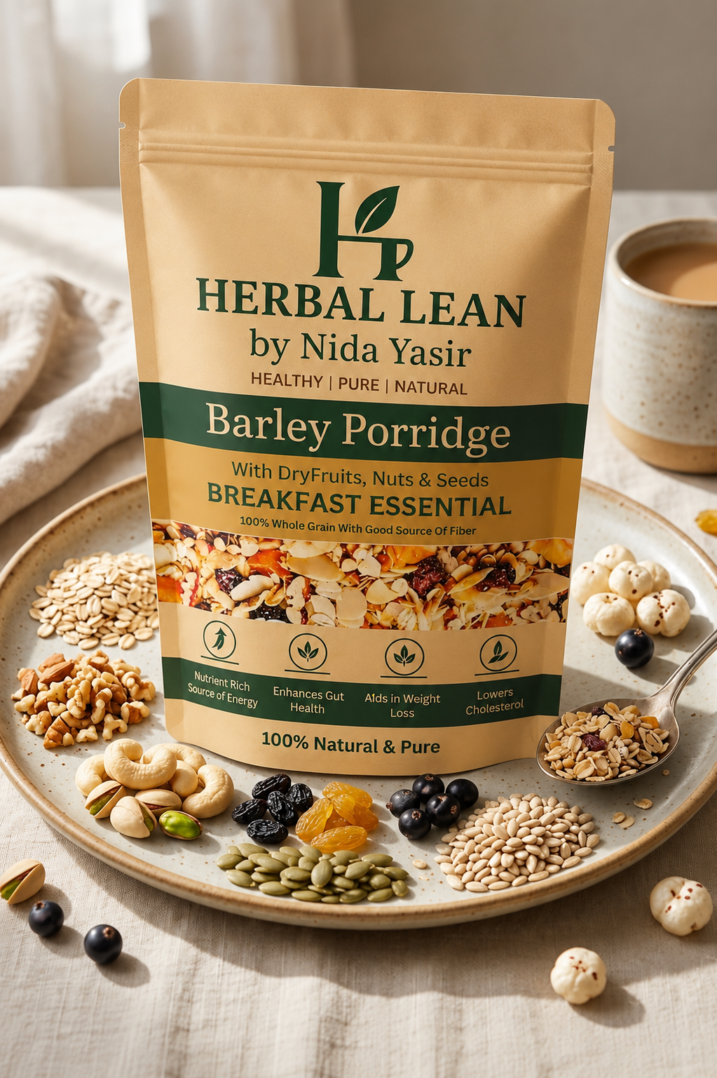 Premium Roasted Barley With Nuts Seeds and Dry fruits | Healthy Breakfast Mix | High Fiber, Protein-Rich Energy & Immunity Support | 500g - Image 2
